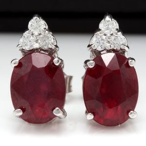 4.20ct Red Ruby Natural Diamond 14KW Gold Earrings